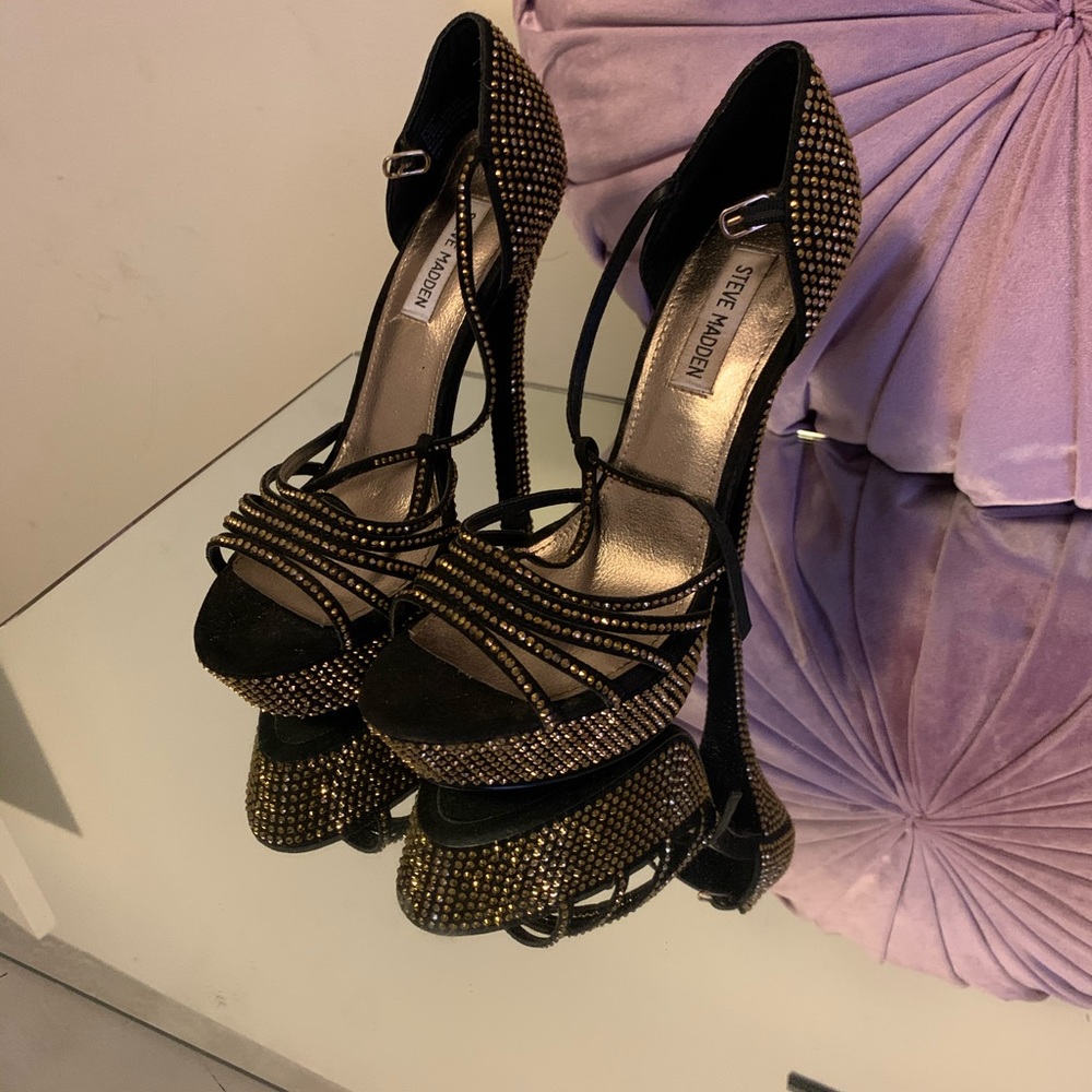 Gold and black heels